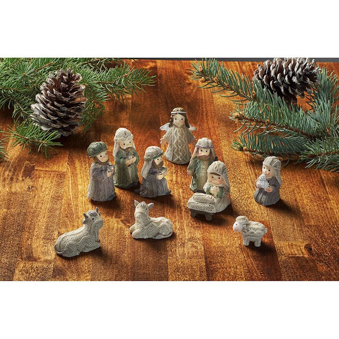 Nativity Set-Resin Knitted-White (Set Of 11) (3"H)