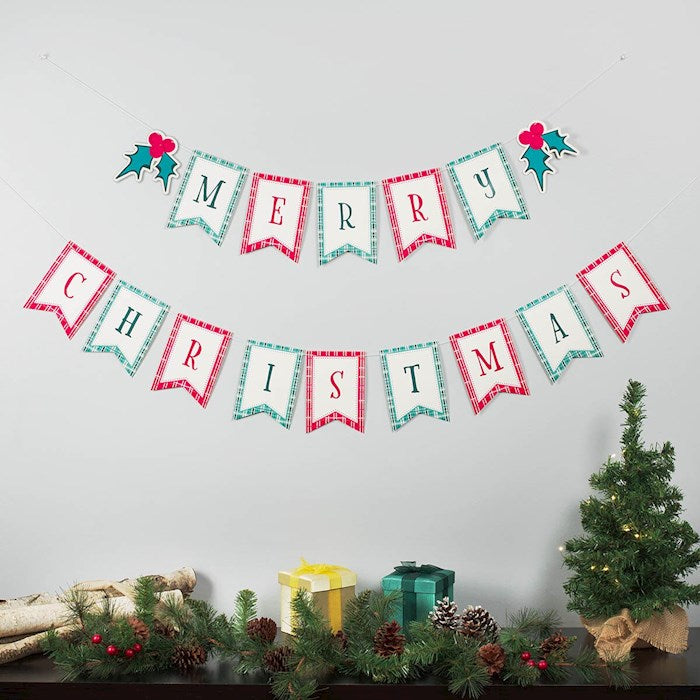Banner-Merry Christmas (Merry 25" &amp; Christmas 47")-Red &amp; Teal Paper