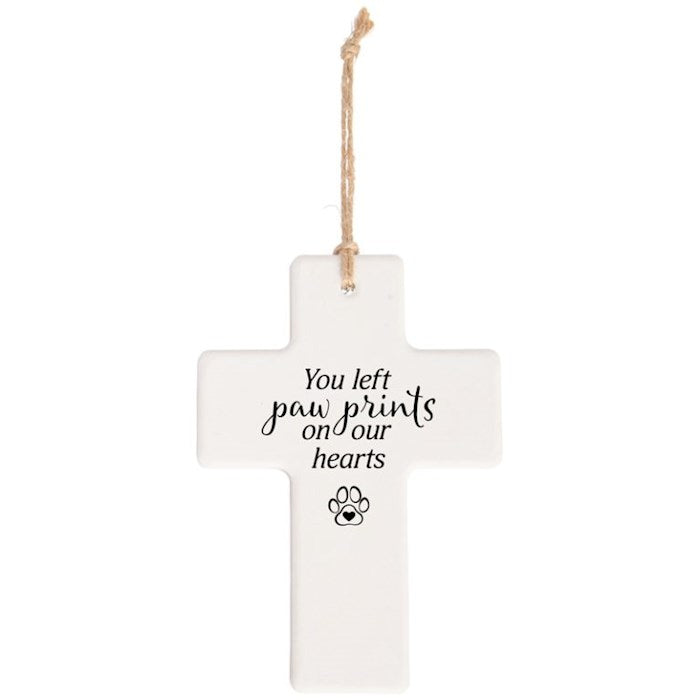 Cross Ornament-You Left Paw Prints On Our Hearts (5 1/2" x 4")