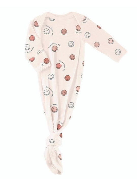 Newborn Knotted Gown-Jesus Loves Me-Pink (0-6 mths)