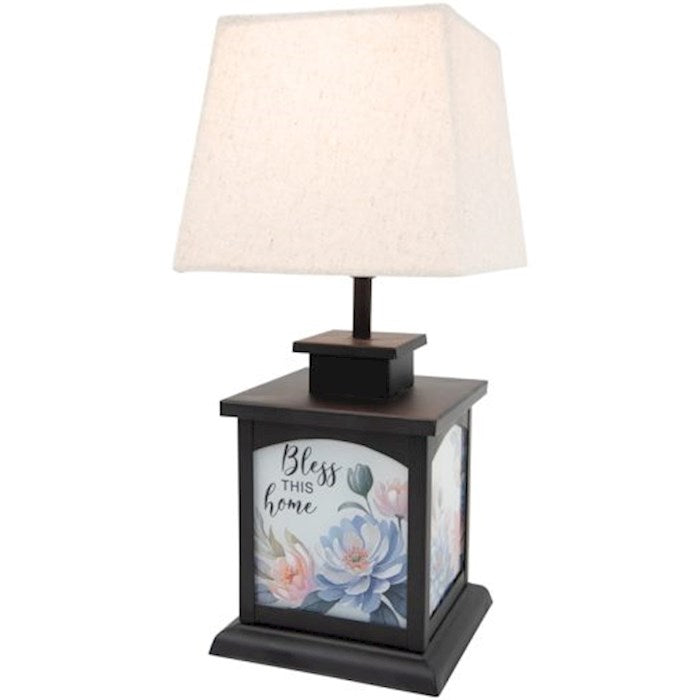 Lantern Lamp w/Fabric Shade-Bless This Home (10.25" 15" x 4") (