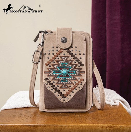 Phone Wallet/Crossbody Bag-Aztec Cross-Tan