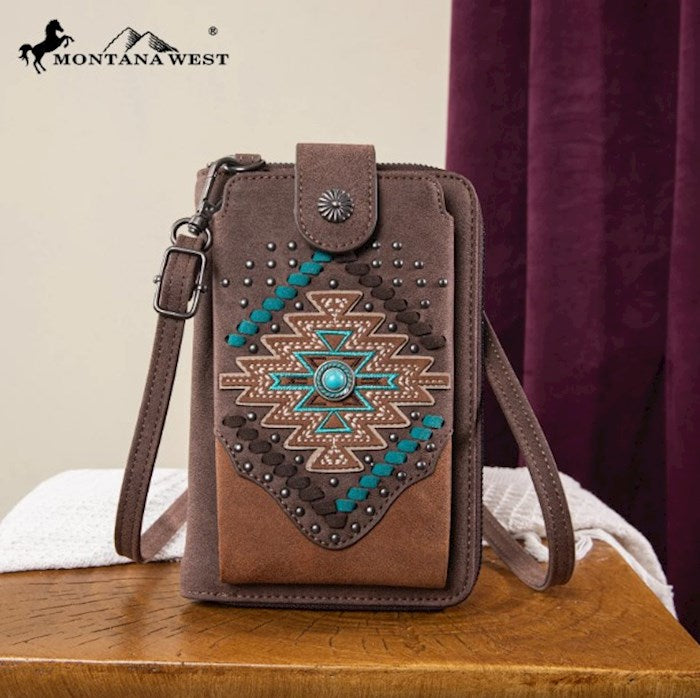 Phone Wallet/Crossbody Bag-Aztec Cross-Coffee