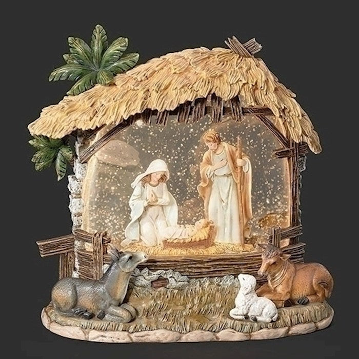 Confetti Lites-Lighted Swirl Holy Family Nativity Stable w/Animals (8.25"H)