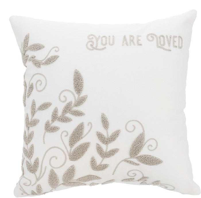 Pillow-You Are Loved/Loaded Vines-16" Punch Needle Embroidered (
