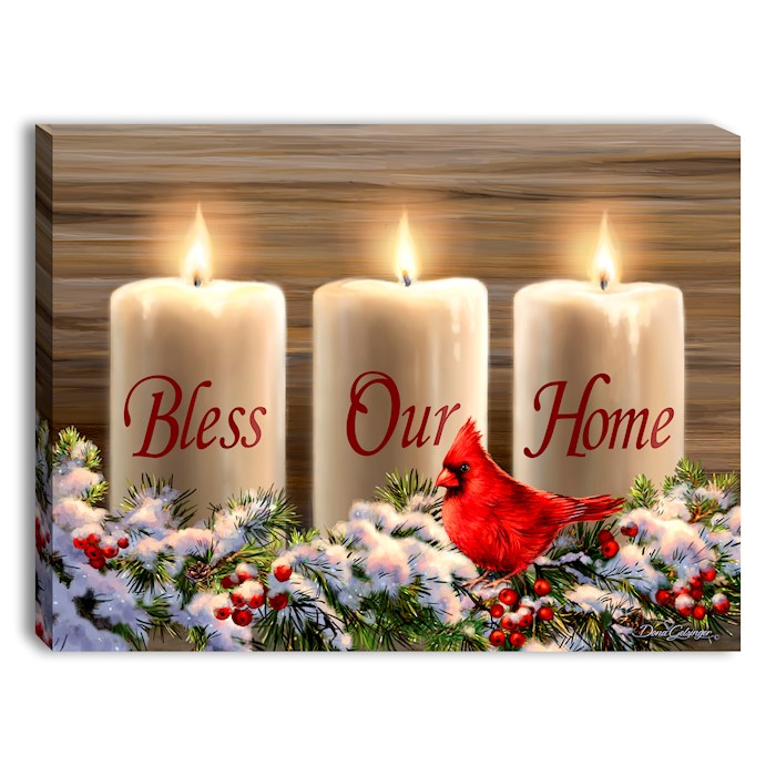 Mini Canvas-Bless Our Home Christmas-LED Tabletop w/Timer (8" x 6") (