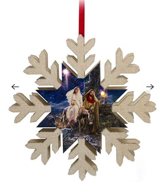 Ornament-Journey To Bethlemen 8" LED Wood Snowflake (
