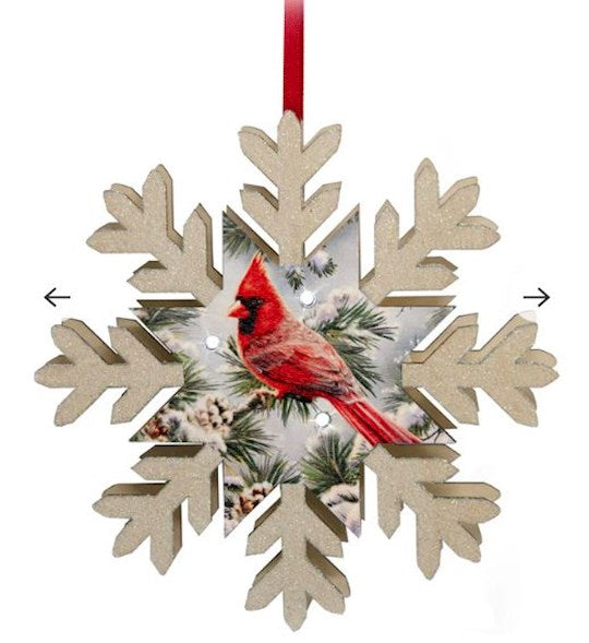 Ornament-Snowy Pine Cardinal 8" LED Wood Snowflake (