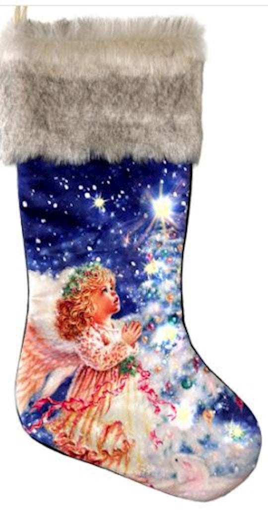 Stocking-Angel LED w/Timer &amp; Faux Fur Trim (23") (