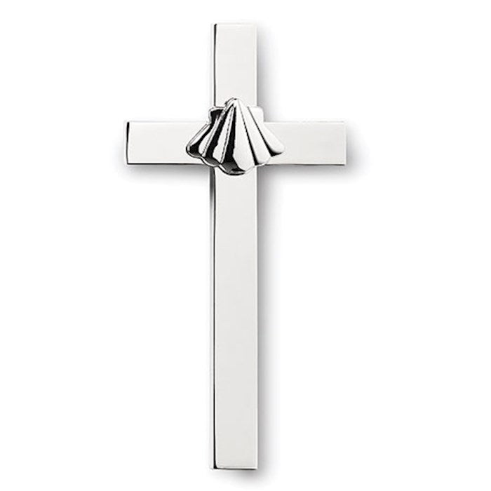 Wall Cross-Baptism w/Shell-Silver (4.75"H) (