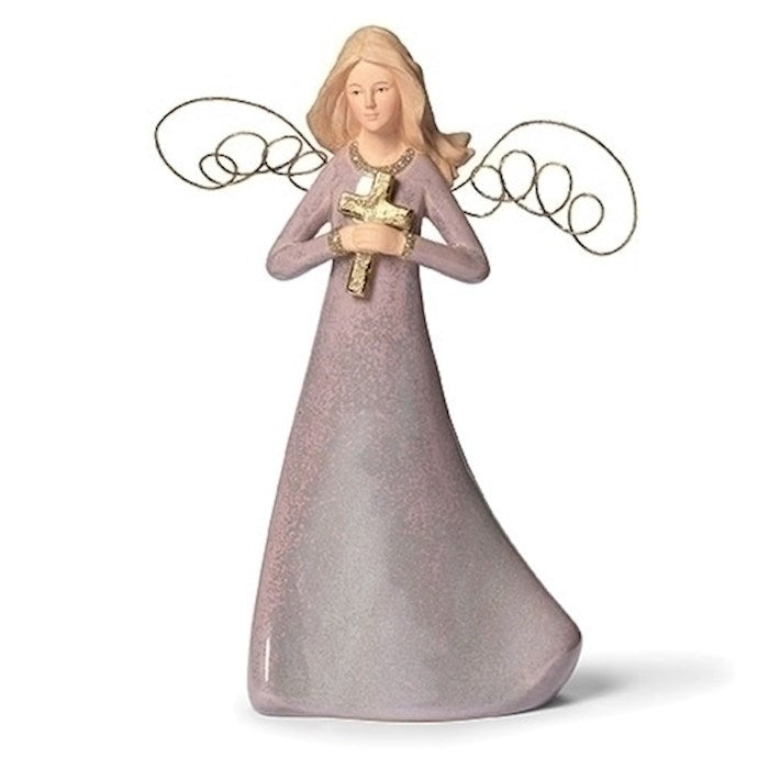 Figurine-Angel Holding Cross (7.5"H) (