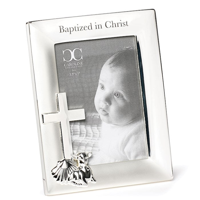 Frame-Baptized In Christ w/Cross Shell &amp; Lamb-Silver (6.75"H) (