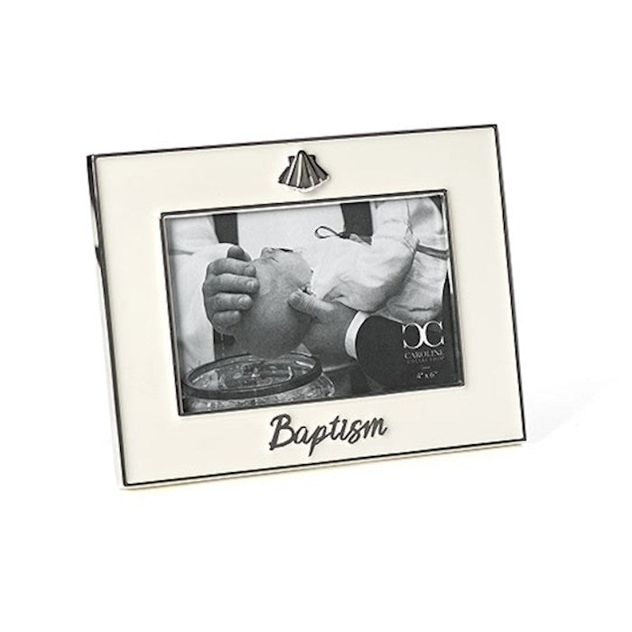 Frame-Baptism w/Shell (Hold 4" x 6")-Silver (6.25"H) (