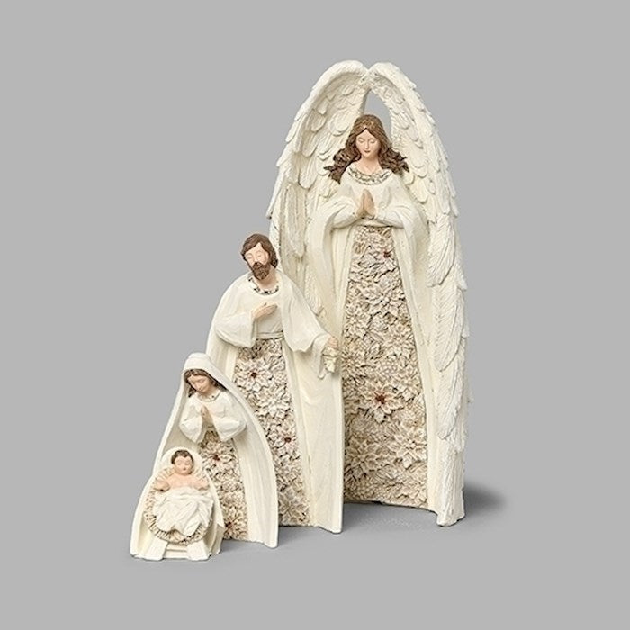 Nativity Set-4 Piece Nesting w/Poinsettia Design (10"H) (