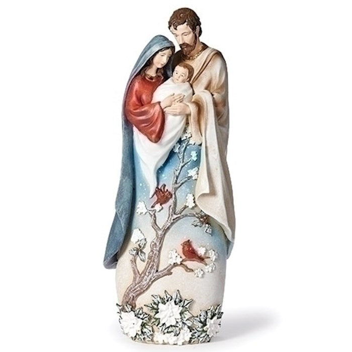 Figurine-Holy Family w/Holly Blossom &amp; White Poinsettia (10.25") (