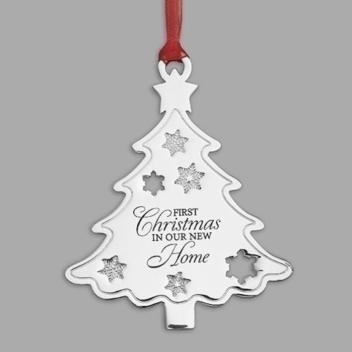 Ornament-First Christmas In Our New Home/Tree Shape-Silver (3.5&