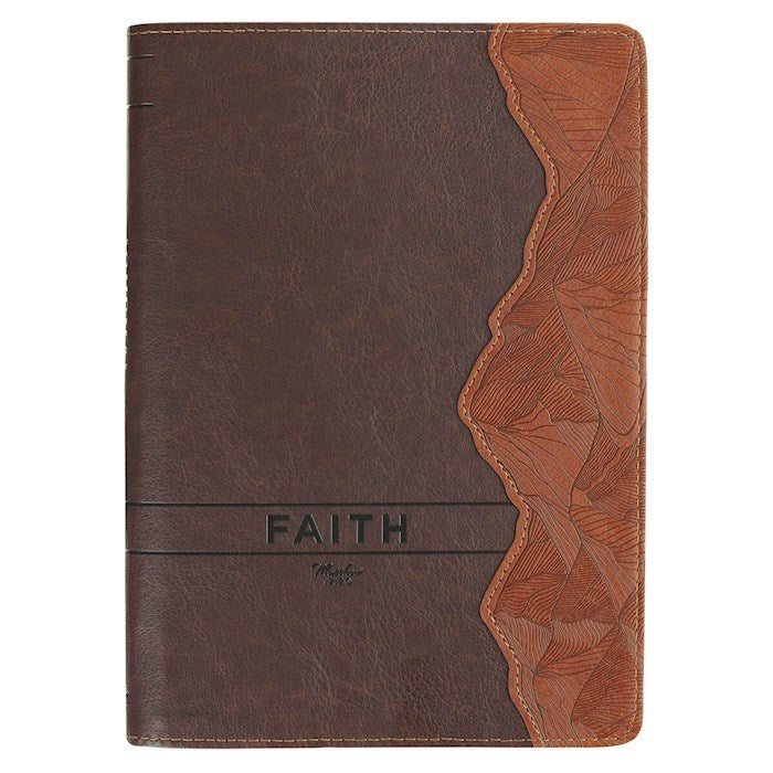 Journal-Faith/Mountains (Matthew 17:20)-Chestnut Brown Classic w/Zipper