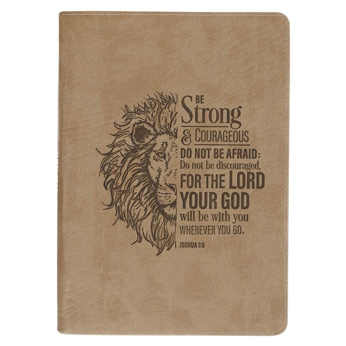 Journal Classic W/ Zip-Strong &amp; Courageous Josh. 1:9-Brown