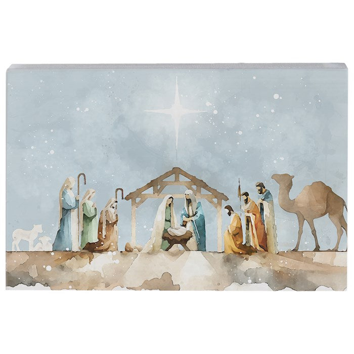 Small Talking Rectangle-Watercolor Nativity Scene (5.25 x 3.5)
