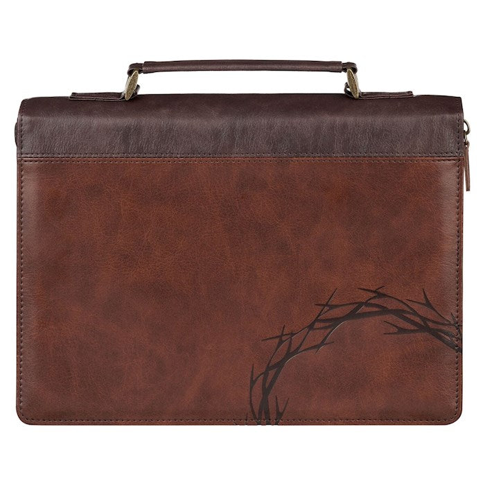Bible Cover-Classic-Crown Of Thorns/Amazing Grace Isa. 53:5-Two Tone Brown-MED