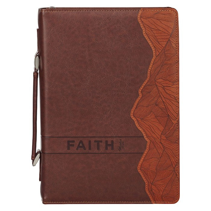 Bible Cover-Classic-Faith Mountains Matt. 17:20-Two Tone Brown-MED