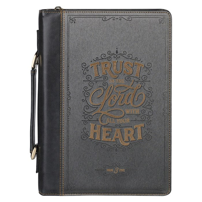 Bible Cover-Fashion-Trust In The Lord Prov. 3:5-Charcoal/Black-LRG