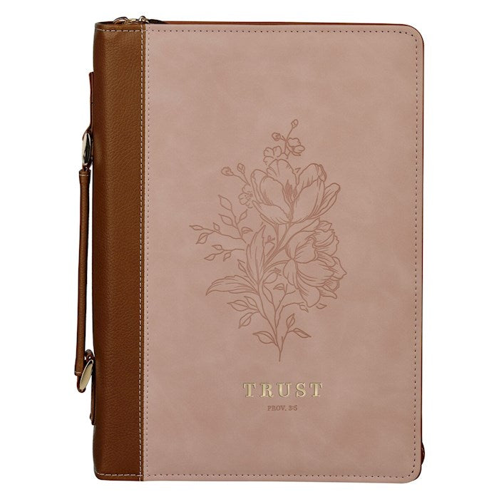 Bible Cover-Fashion-Trust In The Lord Prov. 3:5-Pink/Brown-MED
