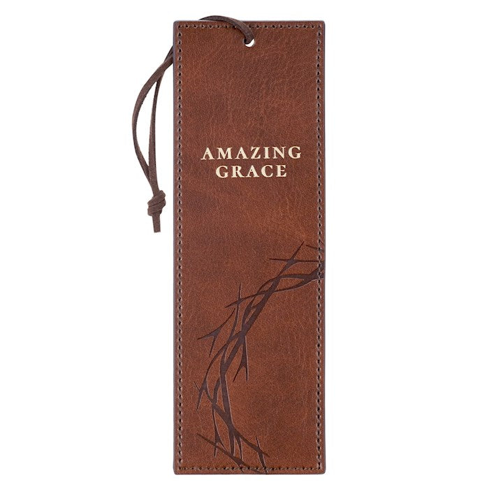 Bookmark-Crown Of Thorns/Amazing Grace Isa. 53:5-Faux Leather-Brown