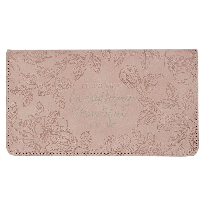 Checkbook Wallet-Everything Beautiful (Eccesiastes 3:11)-Blush Floral Faux Leather