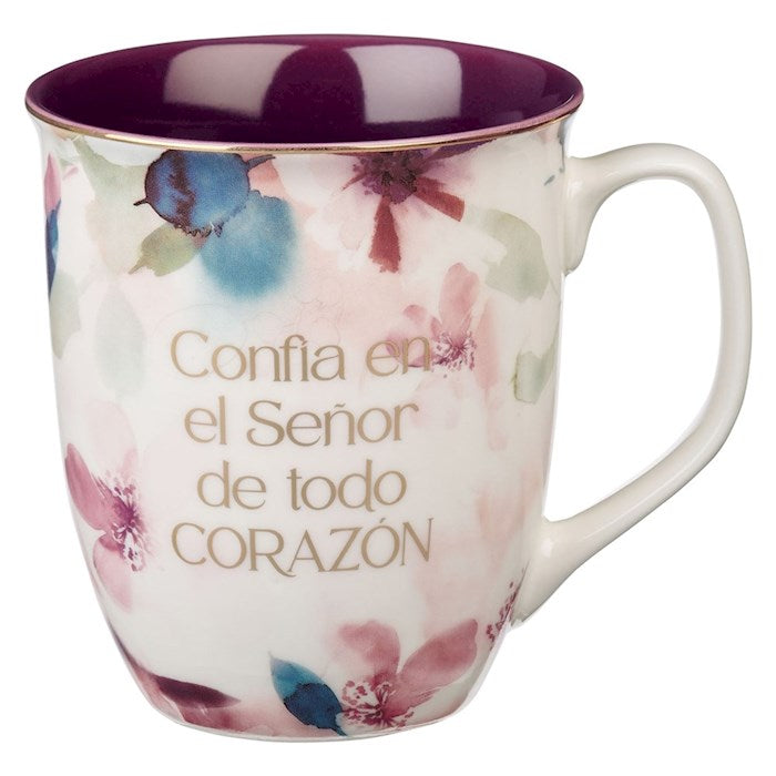 Mug-Confia En El Senor (Trust In The Lord) (Proverbs 3:5)-White/Purple Ceramic