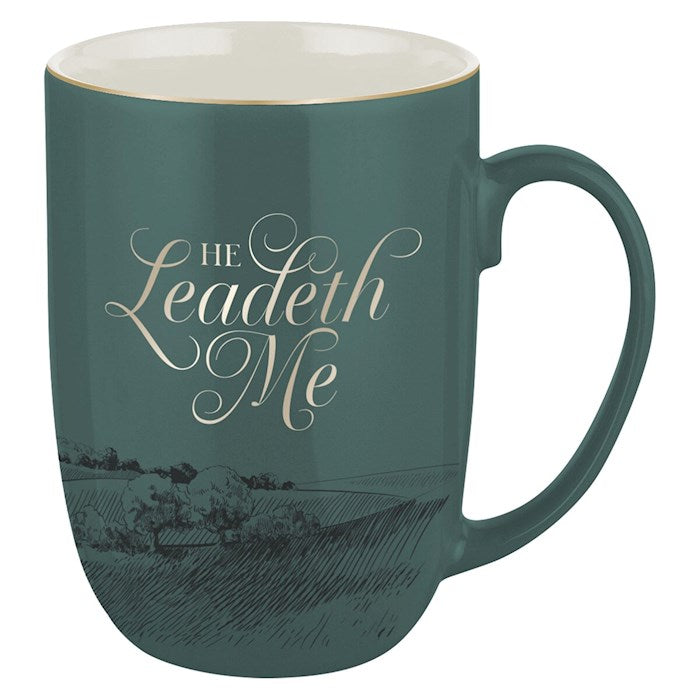 Mug-He Leadeth Me (Psalm 23)-Deep Green Ceramic