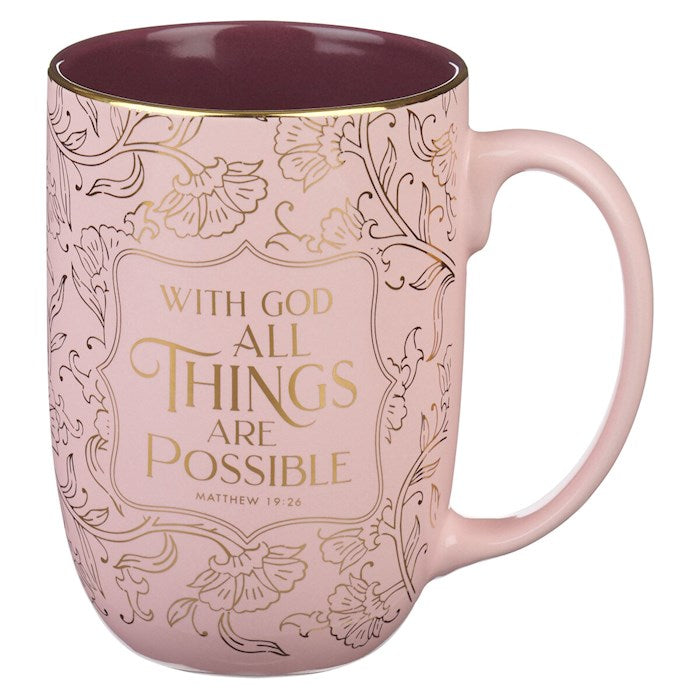 Mug-With God All Things Are Possible (Matthew 19:26)-Blush Ceramic