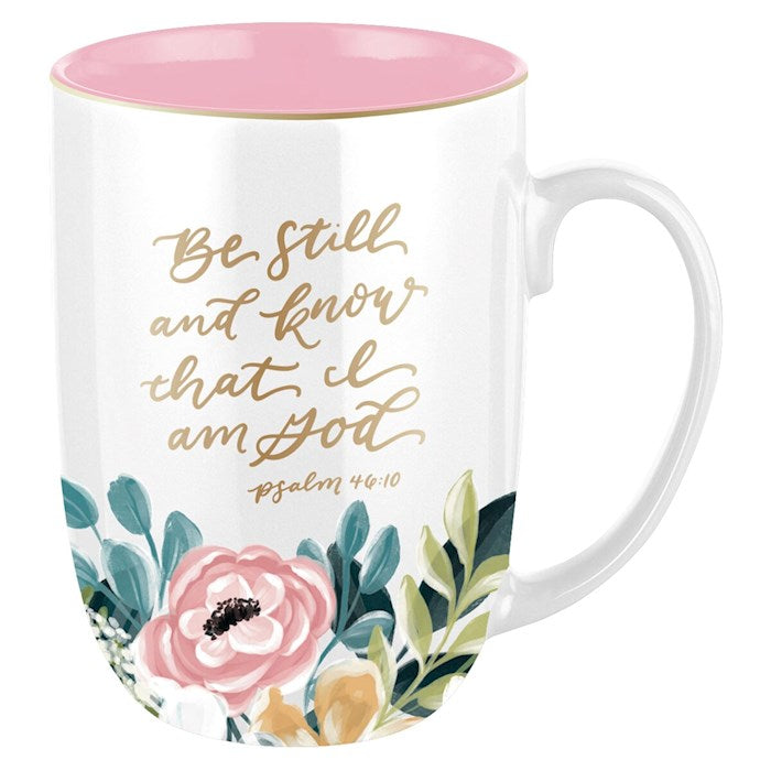 Mug-Be Still &amp; Know That I Am God (Psalm. 46:10)-Pink Floral Ceramic