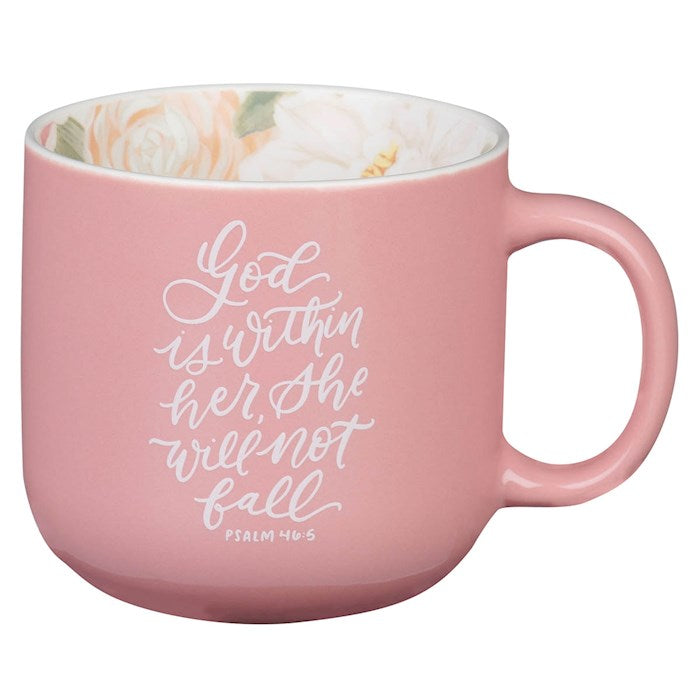 Mug-God Is Within Her She Will Not Fall (Psalm 46:5)-Pink Ceramic