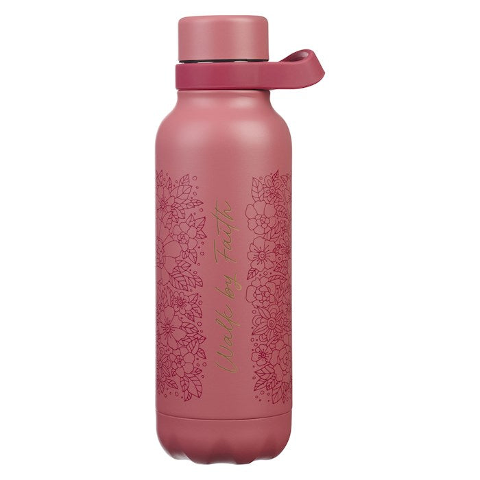 Water Bottle-Walk By Faith-Rose Floral Stainless Steel (24 oz)