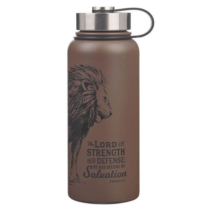 Water Bottle-The Lord Is My Strength (Exodus 15:3)-Brown Stainless Steel (32 oz)