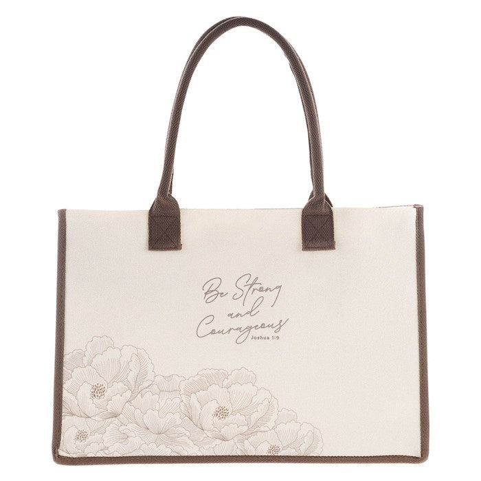Tote Bag-Strong &amp; Courageous-Pink Canvas
