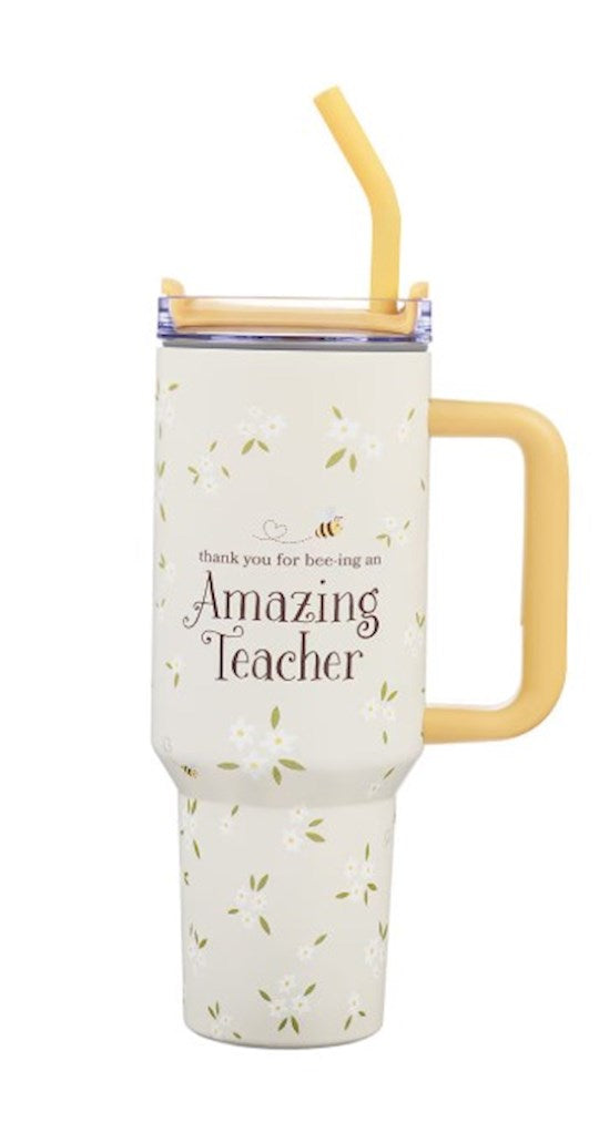 Travel Mug-Thanks For Bee-ing An Amazing Teacher w/Straw-Stainless Steel (40 oz)