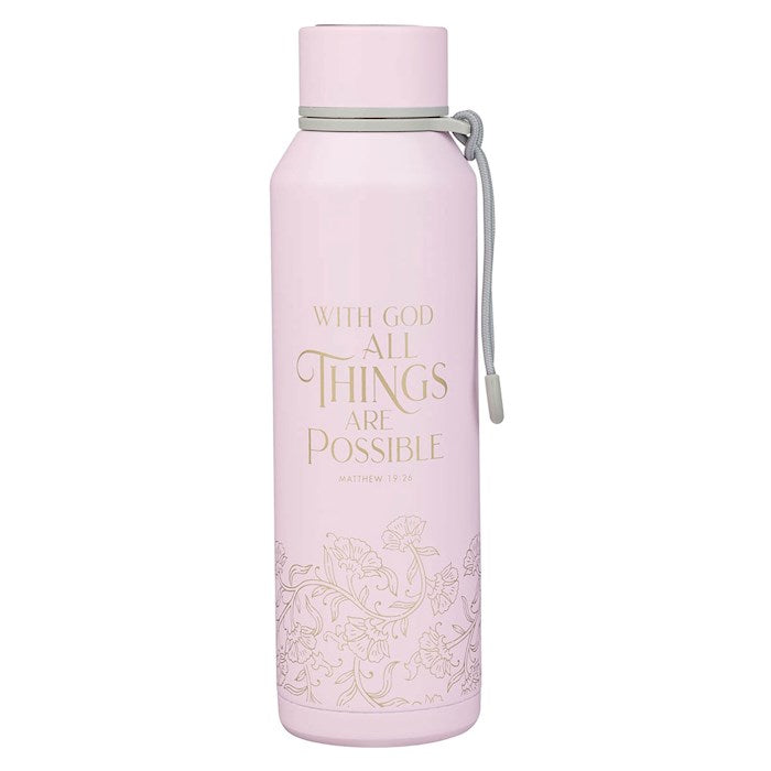 Water Bottle-With God All Things Are Possible-Pink Stainless Steel (24 oz)