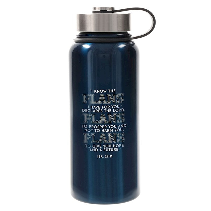 Water Bottle-I Know The Plans (Jeremiah 29:11)-Navy Blue Stainless Steel (34 oz)