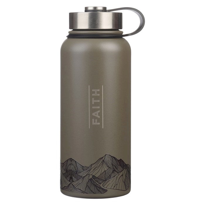 Water Bottle-Faith Mountain (Matthew 17:20)-Dusty Brown Stainless Steel (32 oz)