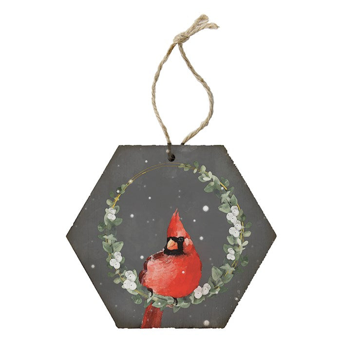 Ornament-Honeycomb-Cardinal Wreath (4.5" x 6.875")