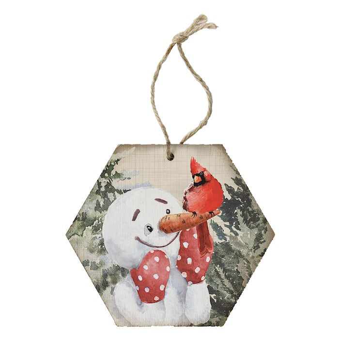 Honeycomb Ornament-Snowman Cardinal (4.5" x 6.875")