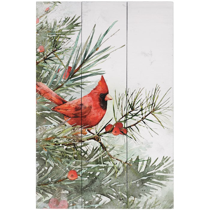 Rustic Pallet-Cardinal Tree Watercolor (10.75" x 16")