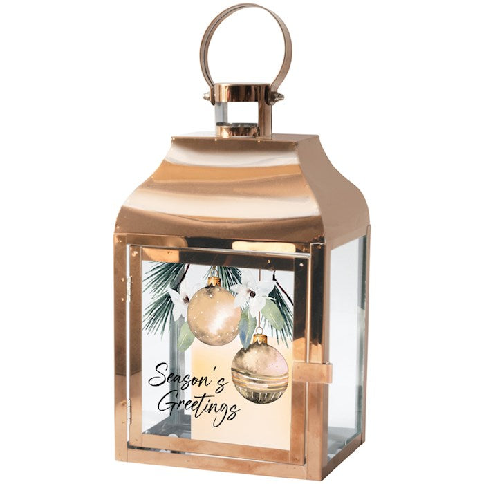 Lantern w/Flameless LED Candle &amp; Timer-Seasons Greetings (12.25&quot; x 6&quot; x 4.5&quot;)