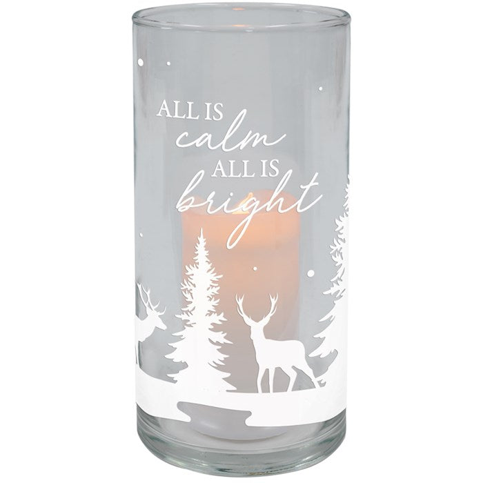 Hurricane Candle-Flameless Flicker-All Is Calm w/ Timer (7.25&quot; x 3.5&quot;)