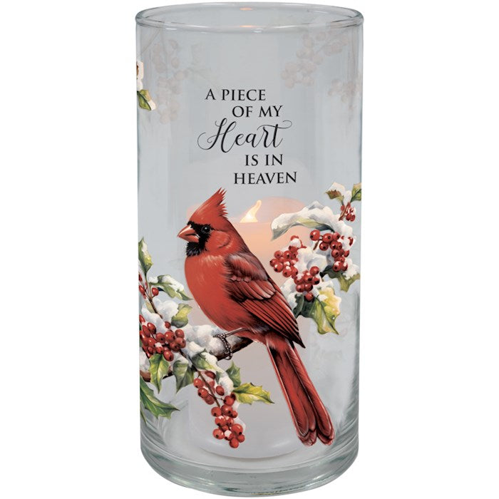 Hurricane Candle-Flameless Flicker-Heart Is In Heaven w/ Timer (7.25&quot; x 3.5&quot;)