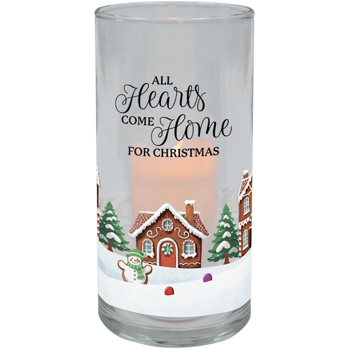 Hurricane Candle-Flameless Flicker-Hearts Come Home w/ Timer (7.25&quot; x 3.5&quot;)