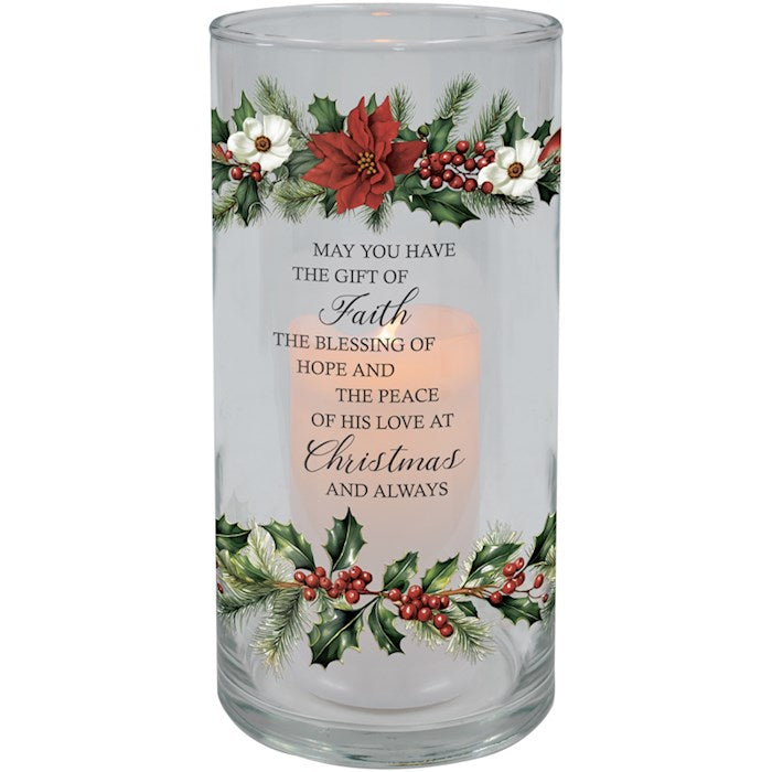 Hurricane Candle-Flameless Flicker-Gift Of Faith w/ Timer (7.25&quot; x 3.5&quot;)