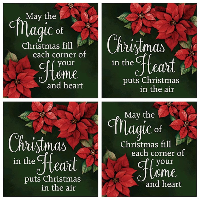 Square House Coasters-Poinsettia (Set of 4)